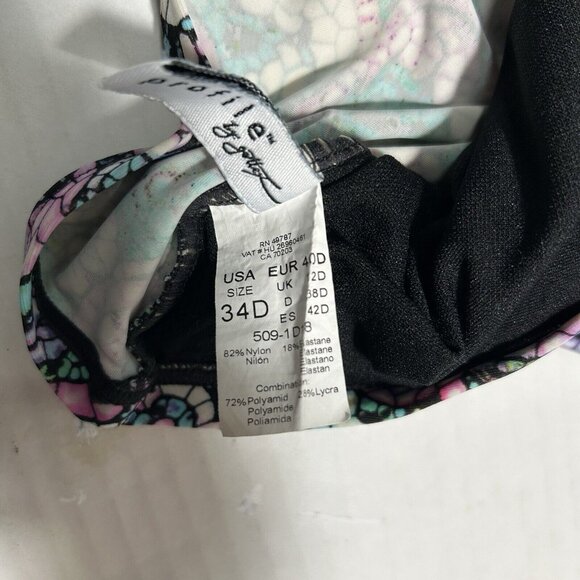 PROFILE by GOTTEX Paisley Green Multicolor Underwire Bra Lined Tankini Top 34D - Picture 6 of 8